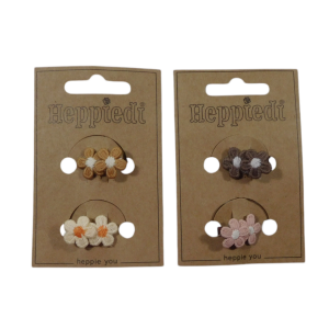 24614 Haarknijper 2 cm. 2 bloempjes ecru, choco, roze + caramel – 6×2